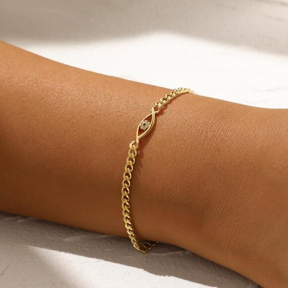 🆕 Mideeo Heart Pearl Bracelets Women Gold Evil Eye Diamond Cuban Jewelry Gift - Picture 3 of 7